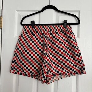 Clare V Womens Navy White Blue Checkered Cotton Shorts